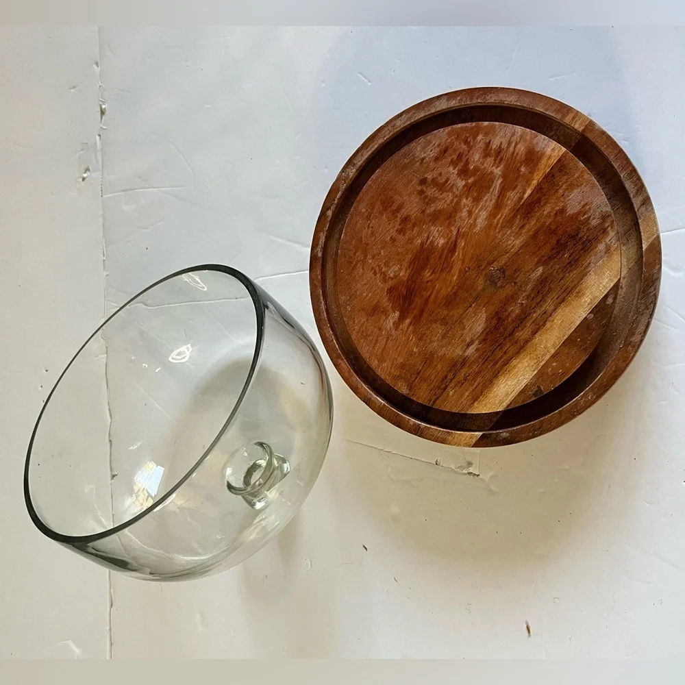 Rustic Wooden Base Cheese Board with Glass Dome Cover - Picture 9 of 10